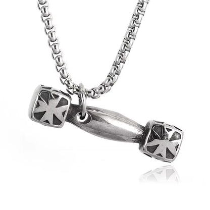 Titanium Steel Dumbbell Pendant Gym Fitness Equipment Barbell Necklace Domineering Muscular Men Fitness Leisure Sports Jewelry