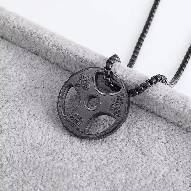 Titanium Steel Dumbbell Pendant Gym Fitness Equipment Barbell Necklace Domineering Muscular Men Fitness Leisure Sports Jewelry