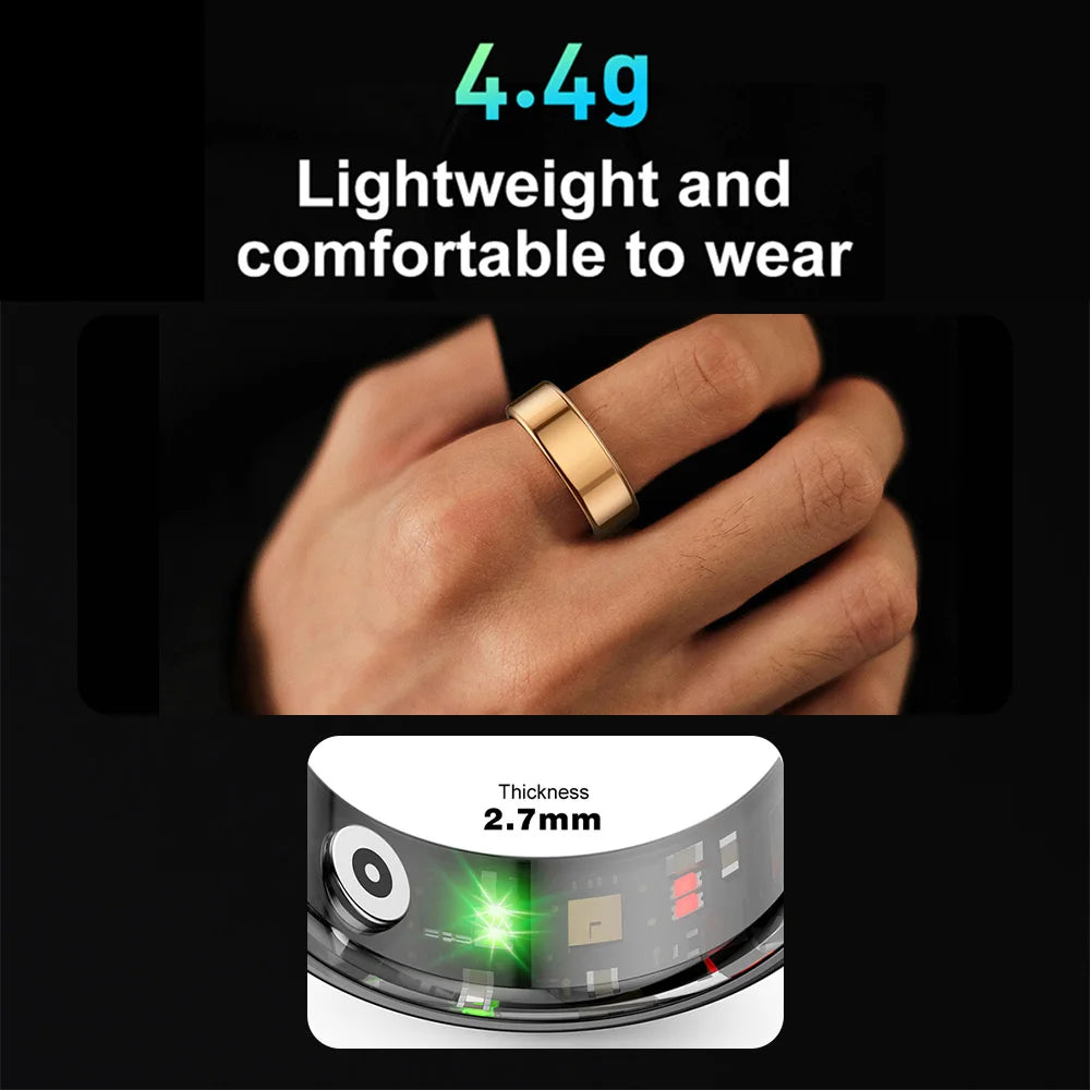 R02 Smart Ring Health Monitoring IP68 & 3ATM Waterproof Multi-Sport Mode Military Grade Titanium Steel Shell for Men Women