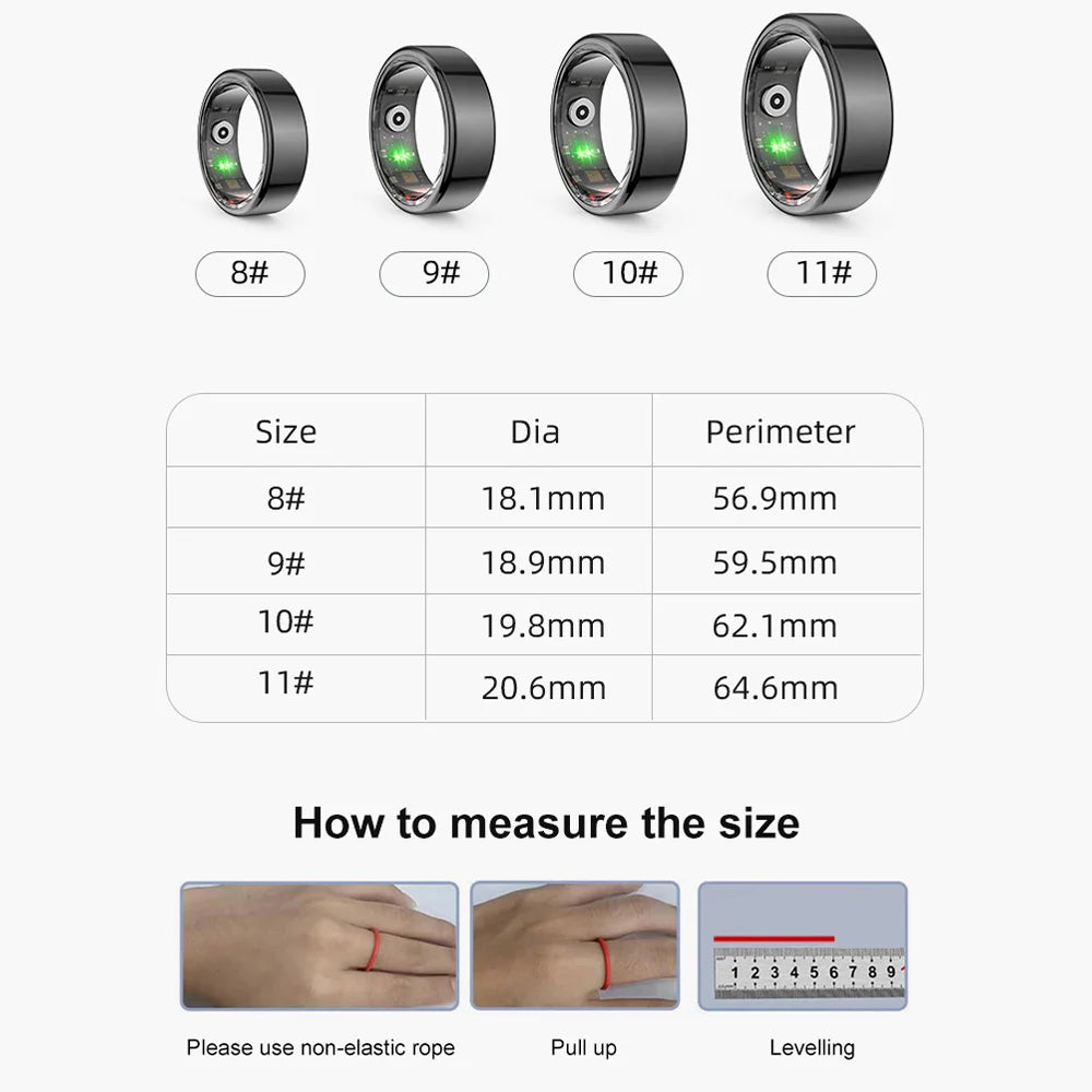 R02 Smart Ring Health Monitoring IP68 & 3ATM Waterproof Multi-Sport Mode Military Grade Titanium Steel Shell for Men Women