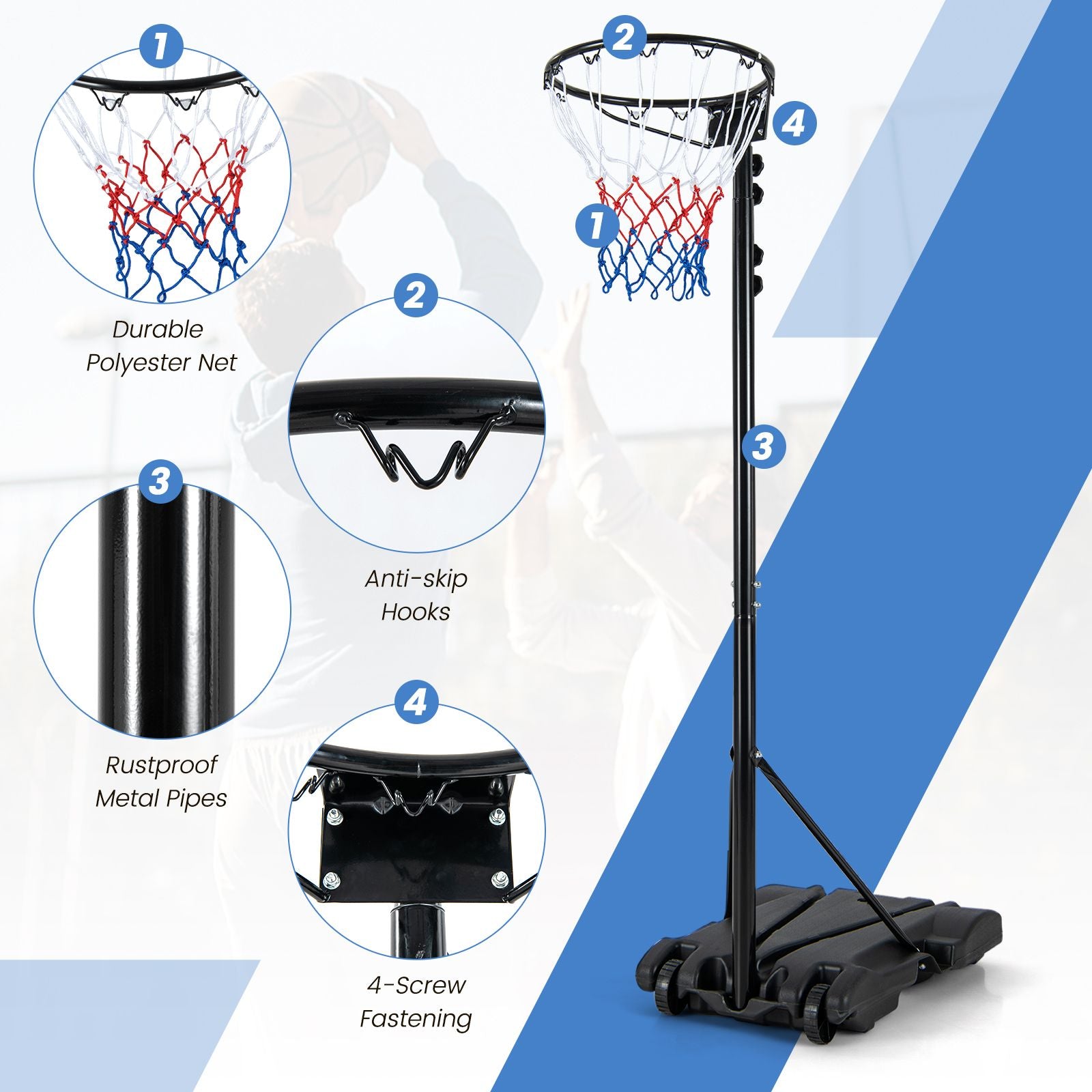 8.5-10 FT Adjustable Basketball Goal with Fillable Base for Kids Teenagers Adults