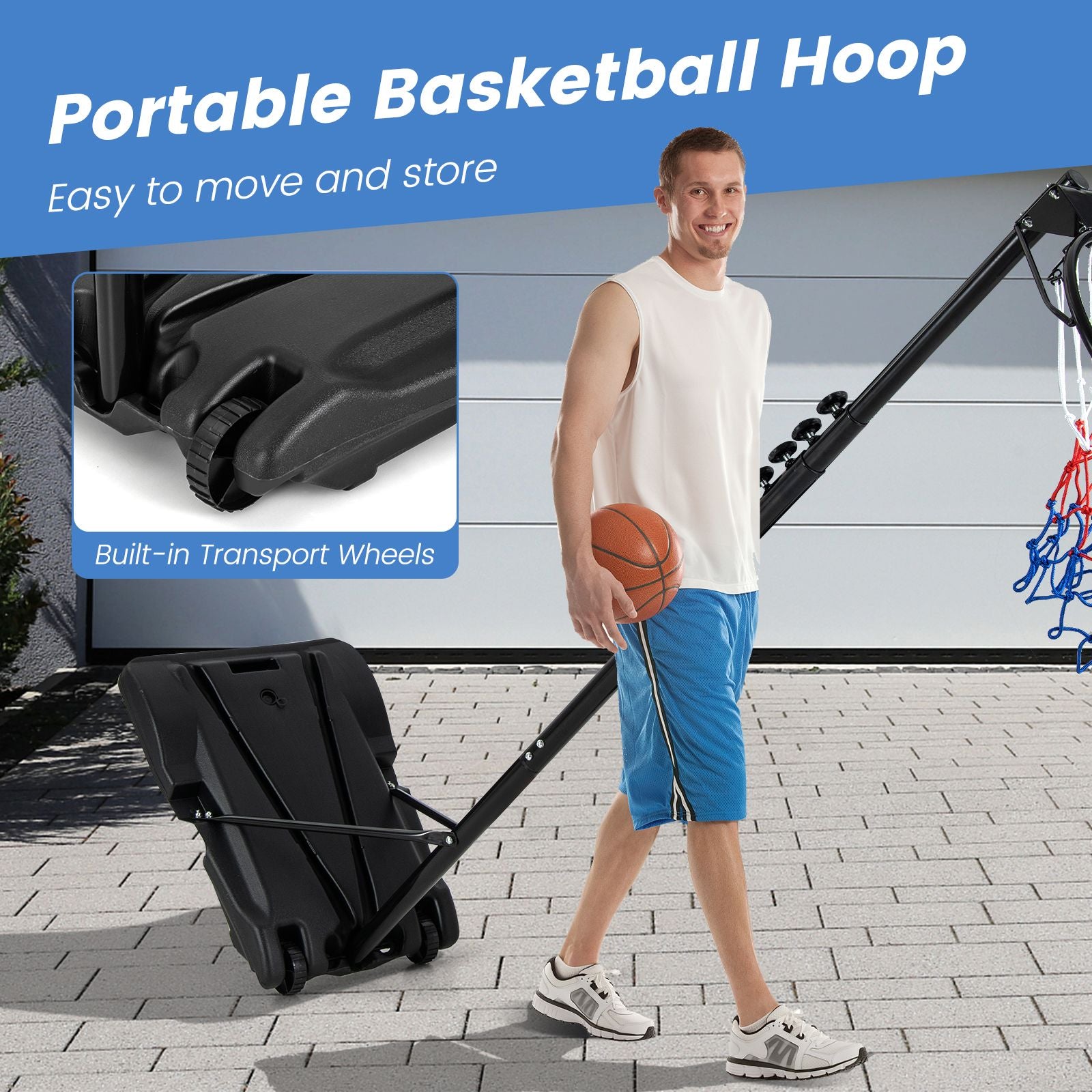 8.5-10 FT Adjustable Basketball Goal with Fillable Base for Kids Teenagers Adults