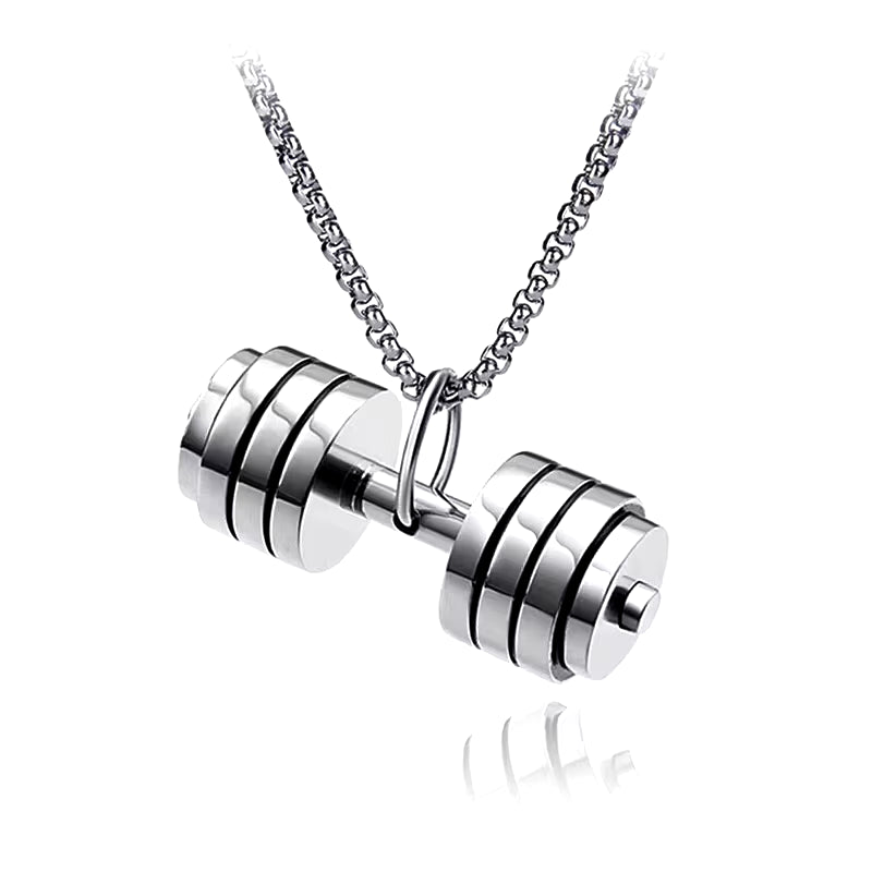 Titanium Steel Dumbbell Pendant Gym Fitness Equipment Barbell Necklace Domineering Muscular Men Fitness Leisure Sports Jewelry