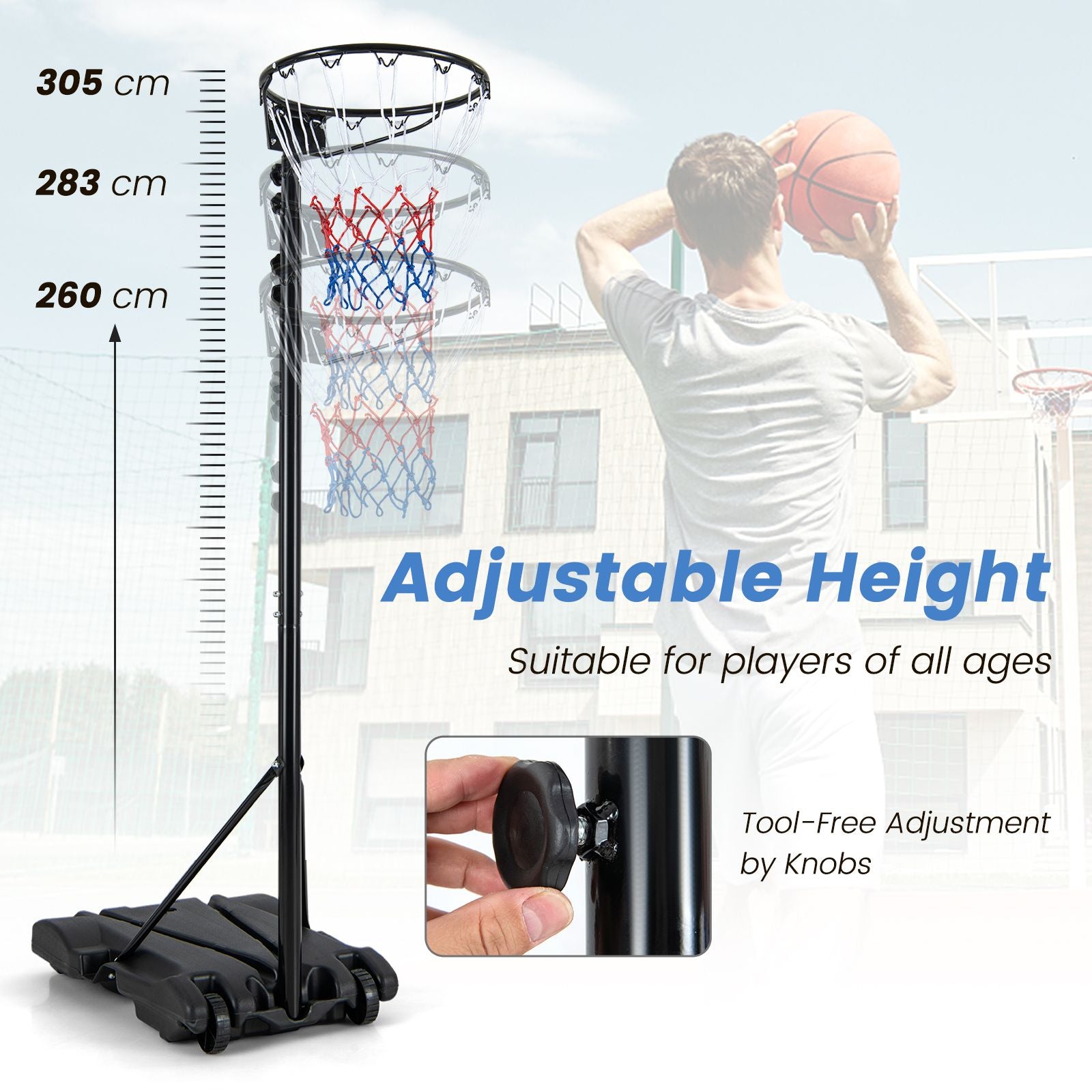 8.5-10 FT Adjustable Basketball Goal with Fillable Base for Kids Teenagers Adults