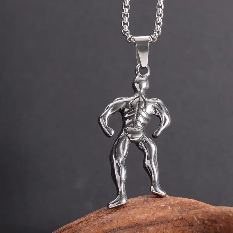 Titanium Steel Dumbbell Pendant Gym Fitness Equipment Barbell Necklace Domineering Muscular Men Fitness Leisure Sports Jewelry